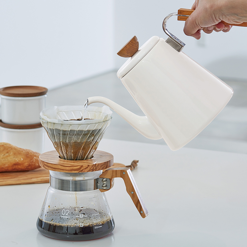 Coffee Pour Over Brewing Kettle Bona, 800mL, White Enamel