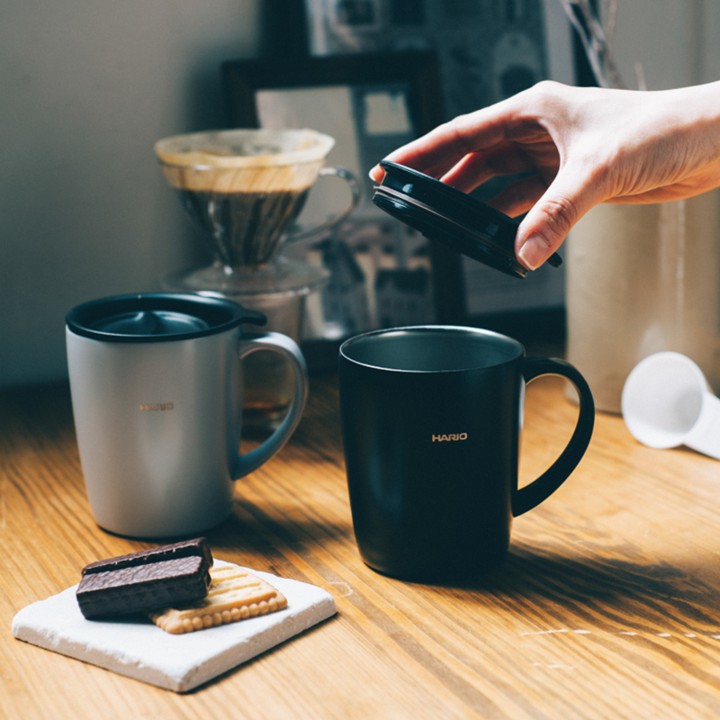 HARIO Heat Retention Mug with Lid, 300mL SMF-300-GR Grey SMF-300-B Black lid